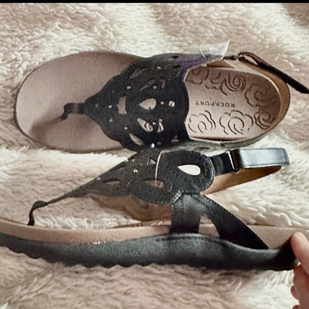 ROCKPORT size 9.5 women's Black Ridge Slingback Leather Sandals NEW - Picture 8 of 16